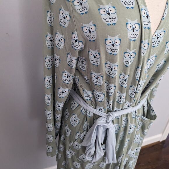 NEW Kickee Womens Maternity Nursing Robe Medium Wrap Soft Green Owl - Picture 4 of 8